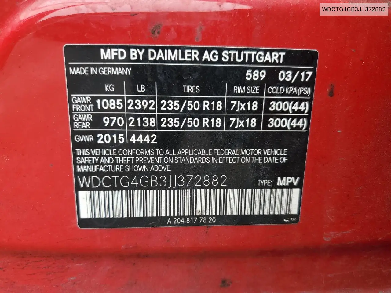 2018 Mercedes-Benz Gla 250 4Matic VIN: WDCTG4GB3JJ372882 Lot: 60721675
