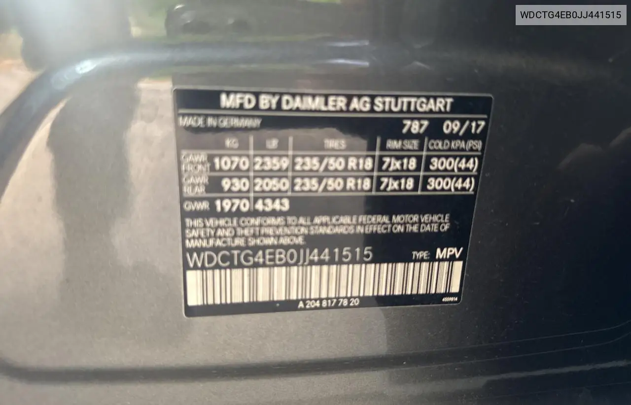 2018 Mercedes-Benz Gla 250 VIN: WDCTG4EB0JJ441515 Lot: 61873545