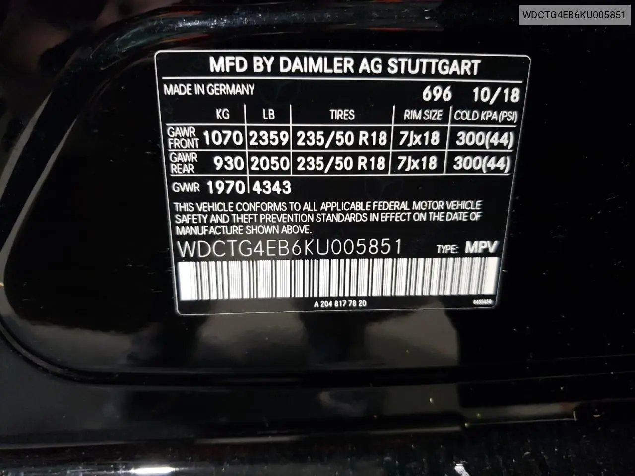 2019 Mercedes-Benz Gla 250 VIN: WDCTG4EB6KU005851 Lot: 56064675