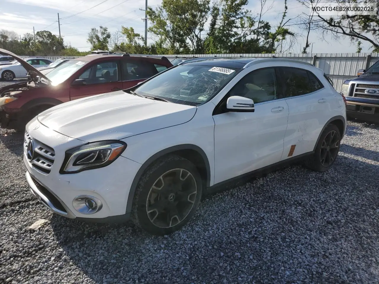 2019 Mercedes-Benz Gla 250 VIN: WDCTG4EB2KU002025 Lot: 61198885