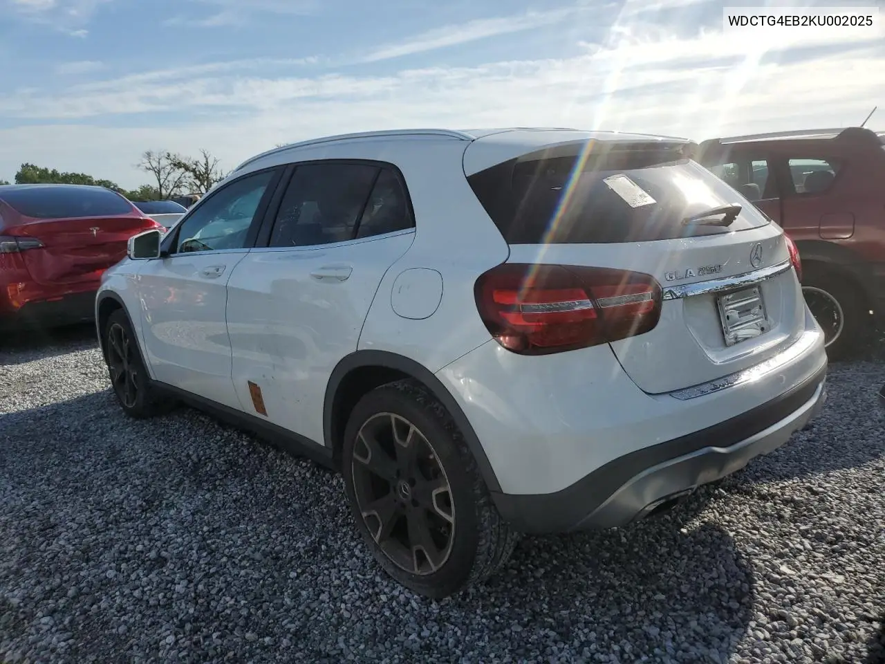 2019 Mercedes-Benz Gla 250 VIN: WDCTG4EB2KU002025 Lot: 61198885