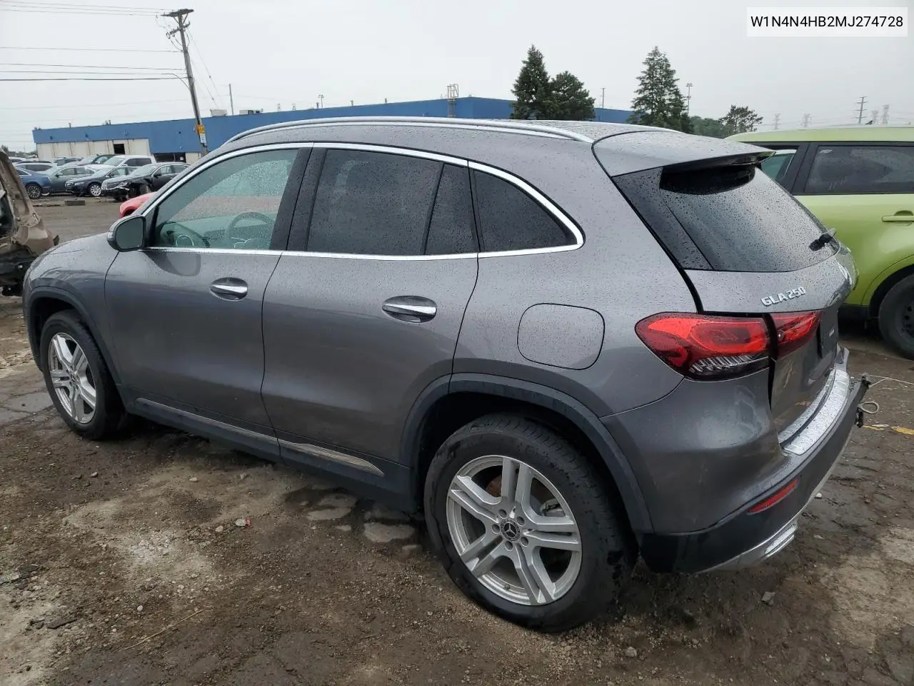 2021 Mercedes-Benz Gla 250 4Matic VIN: W1N4N4HB2MJ274728 Lot: 60274995