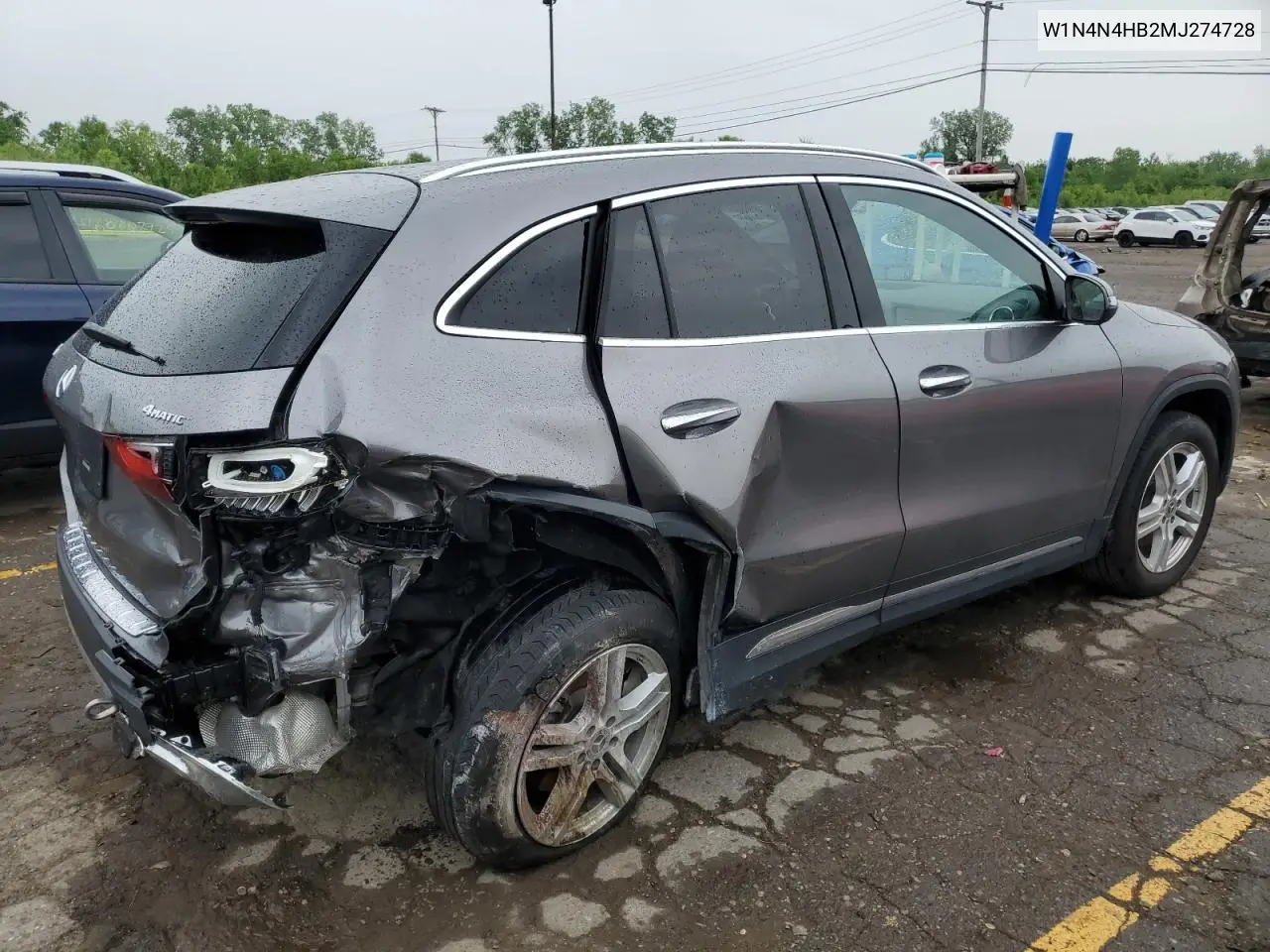 2021 Mercedes-Benz Gla 250 4Matic VIN: W1N4N4HB2MJ274728 Lot: 60274995