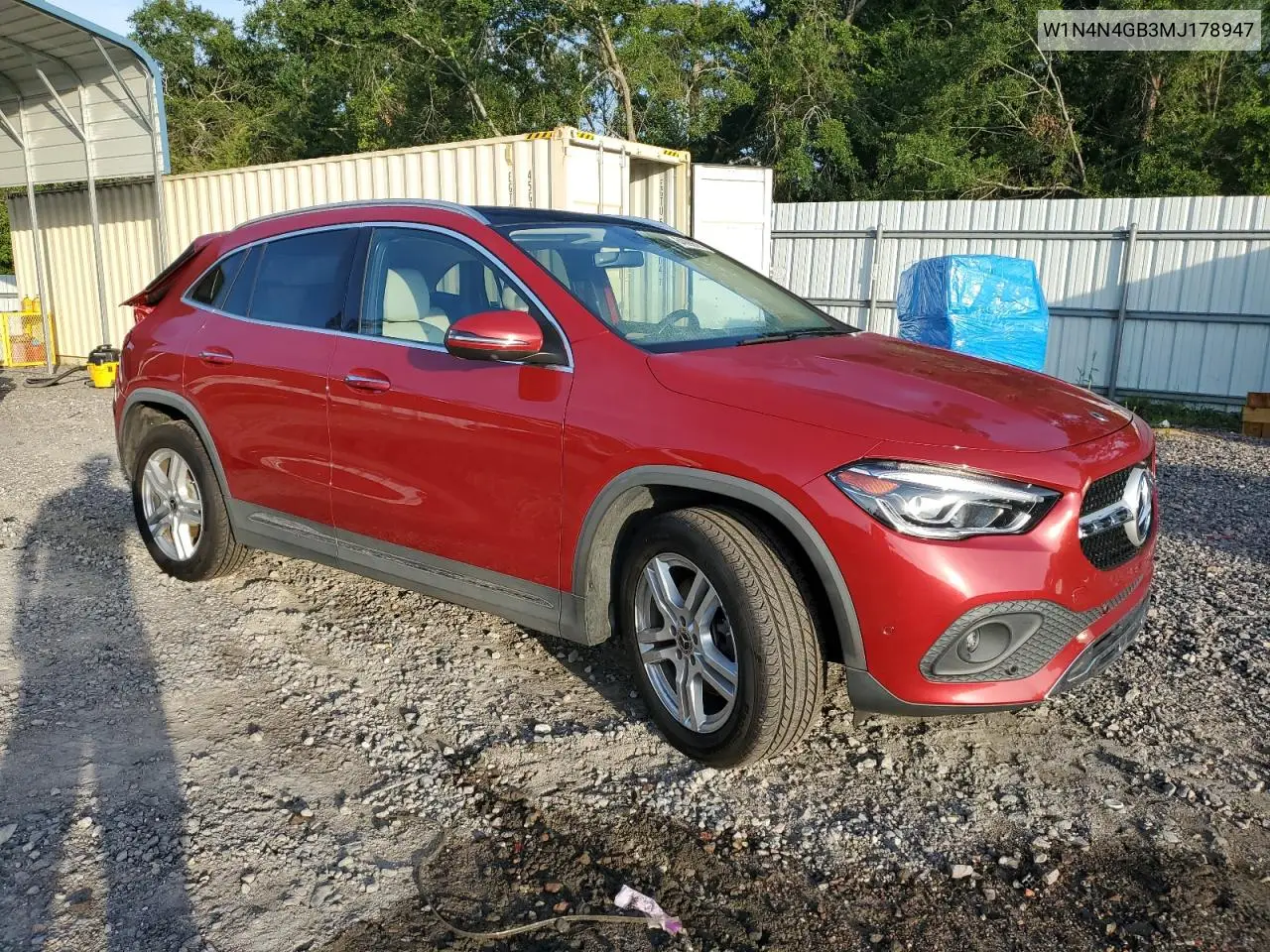 2021 Mercedes-Benz Gla 250 VIN: W1N4N4GB3MJ178947 Lot: 64990525