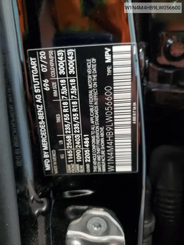 2020 Mercedes-Benz Glb 250 4Matic VIN: W1N4M4HB9LW056600 Lot: 56453615