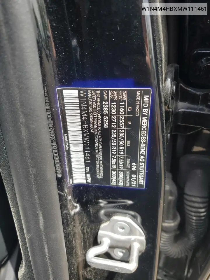 2021 Mercedes-Benz Glb 250 4Matic VIN: W1N4M4HBXMW111461 Lot: 64949115