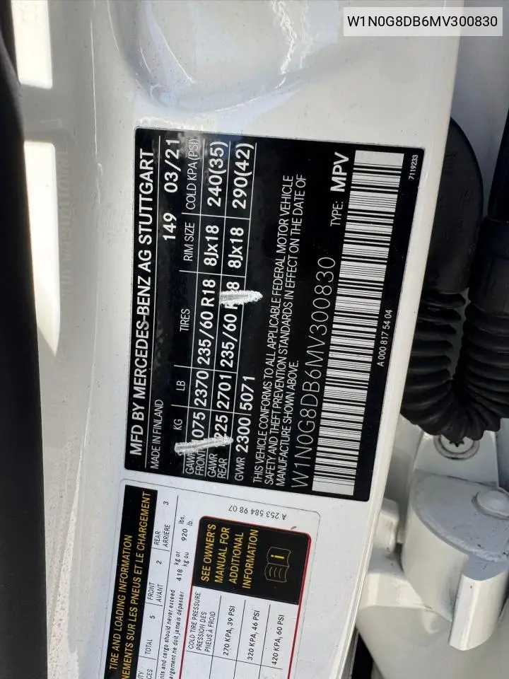 2021 Mercedes-Benz Glc 300 VIN: W1N0G8DB6MV300830 Lot: 57201185