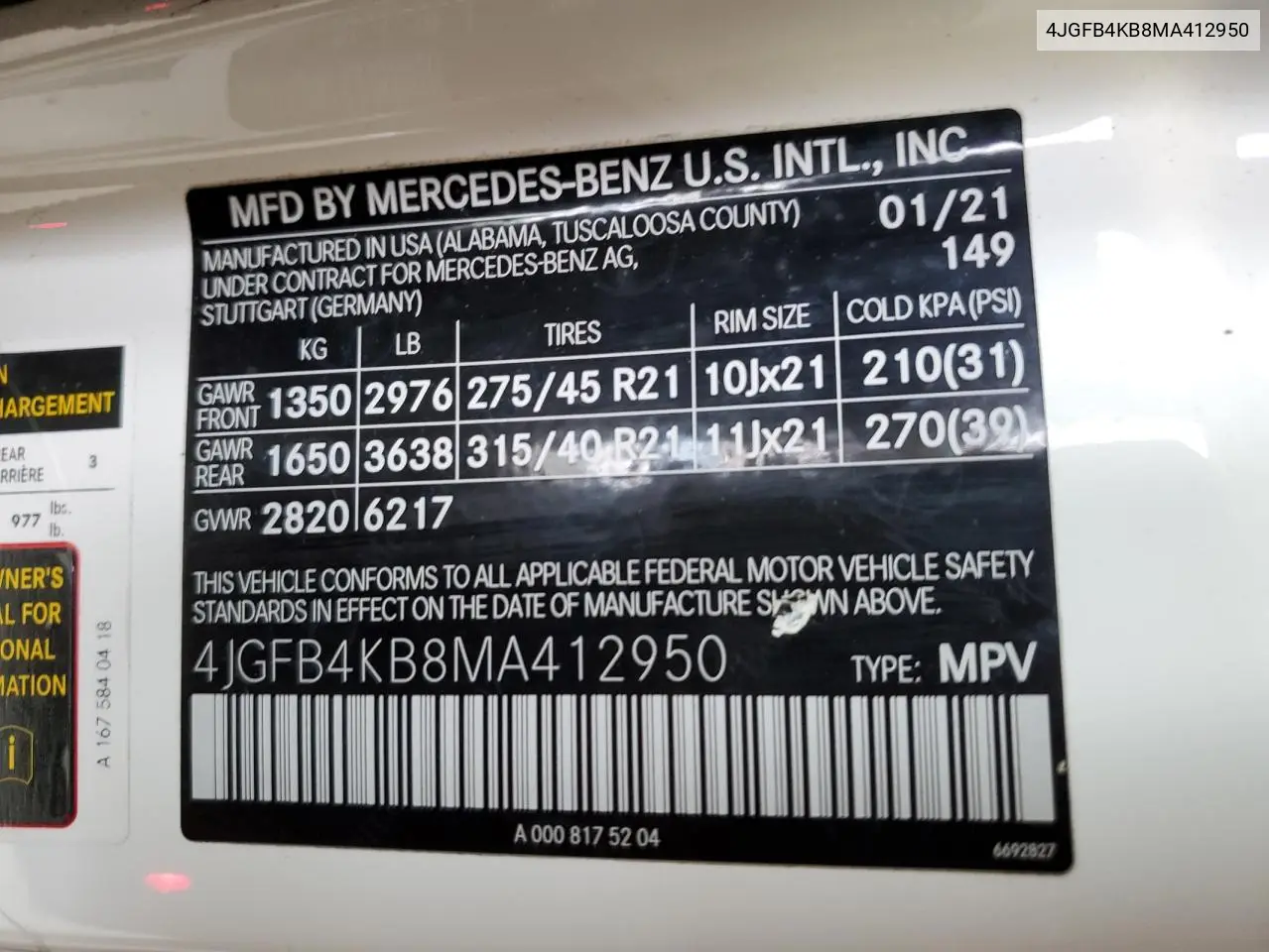 2021 Mercedes-Benz Gle 350 4Matic VIN: 4JGFB4KB8MA412950 Lot: 62020225