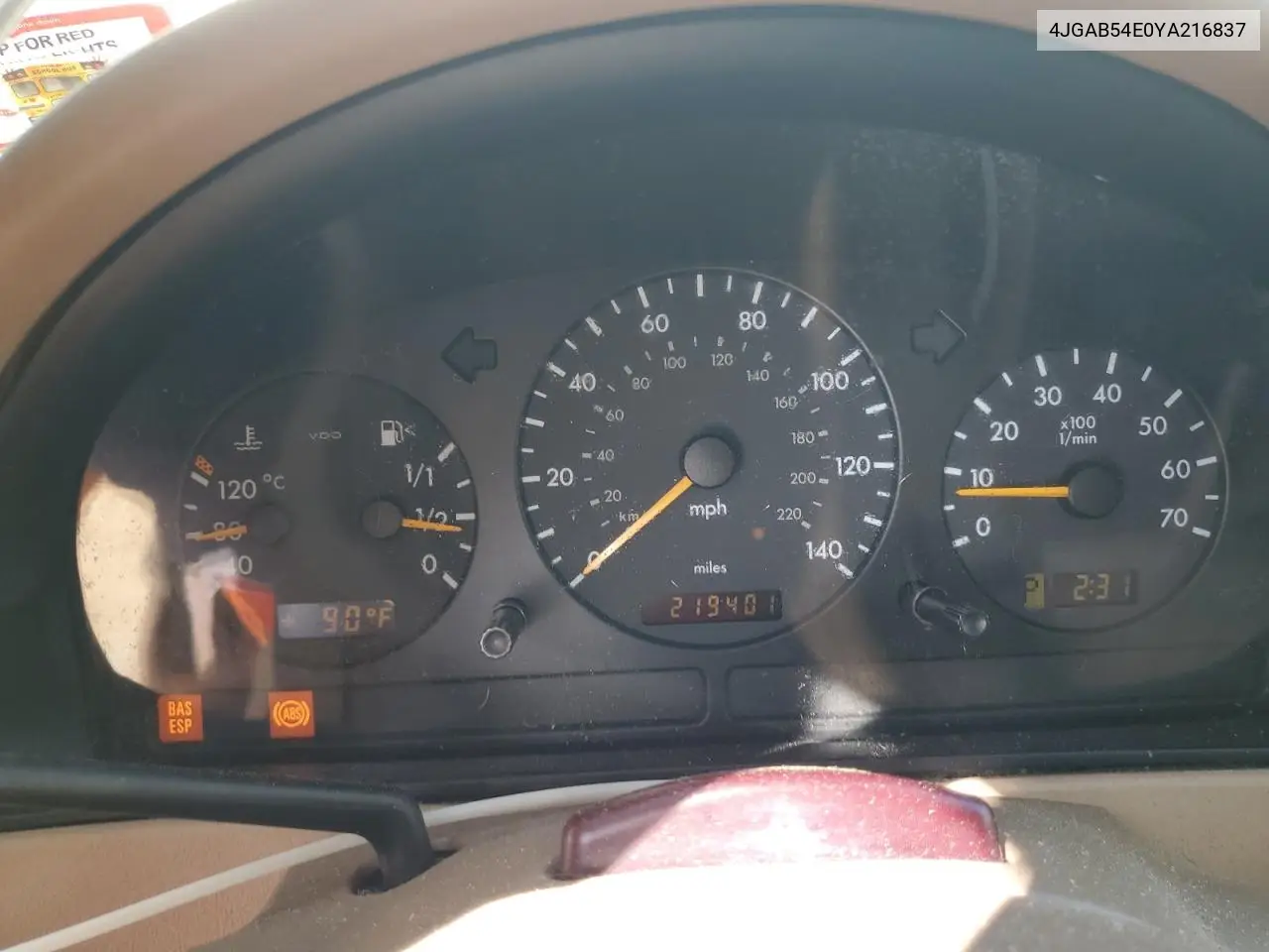 2000 Mercedes-Benz Ml 320 VIN: 4JGAB54E0YA216837 Lot: 64672065
