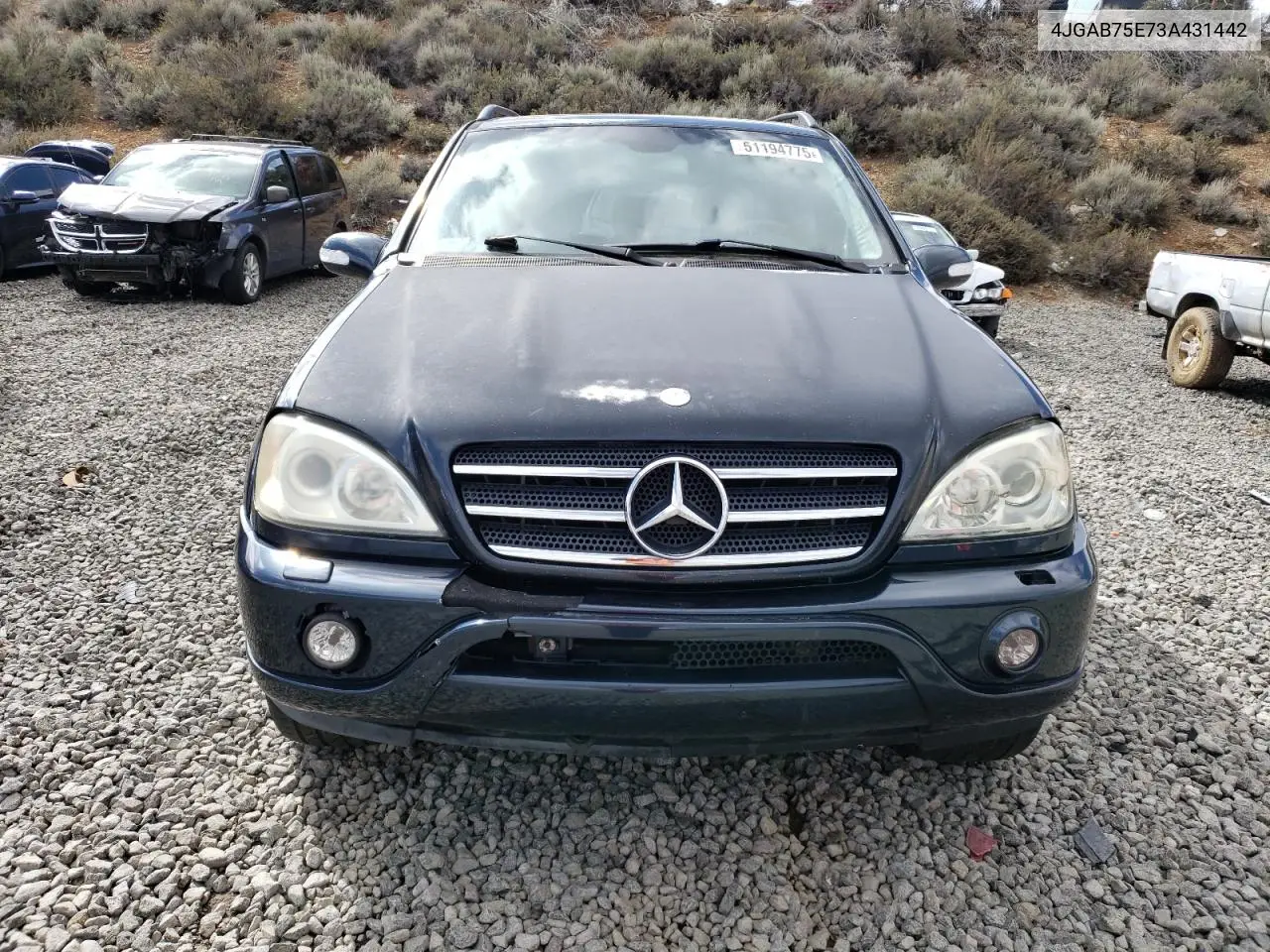 2003 Mercedes-Benz Ml 500 VIN: 4JGAB75E73A431442 Lot: 51194775
