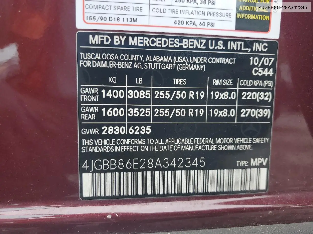 2008 Mercedes-Benz Ml 350 VIN: 4JGBB86E28A342345 Lot: 62947945