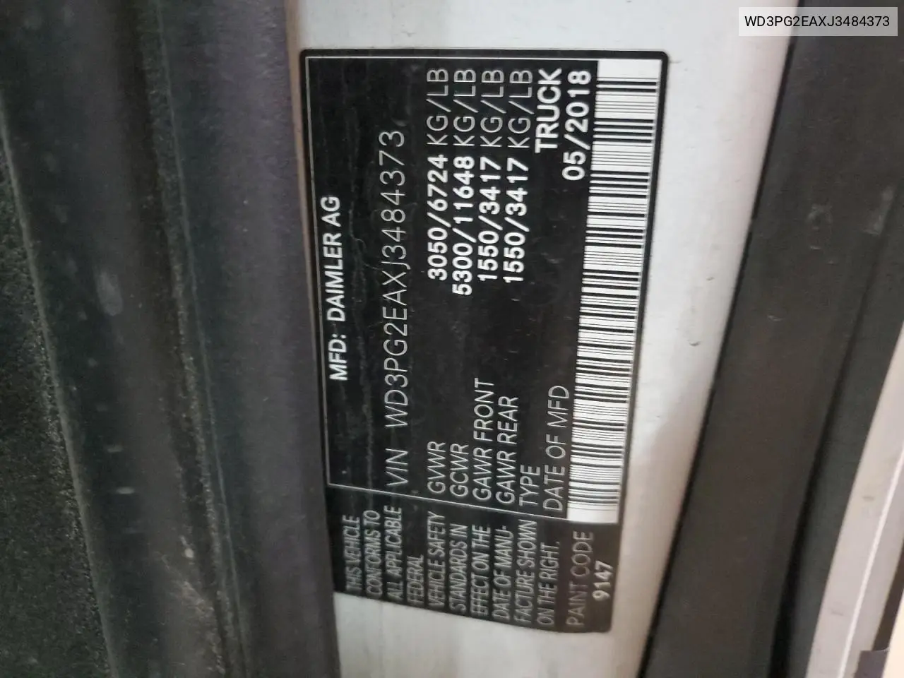 2018 Mercedes-Benz Metris VIN: WD3PG2EAXJ3484373 Lot: 55567015