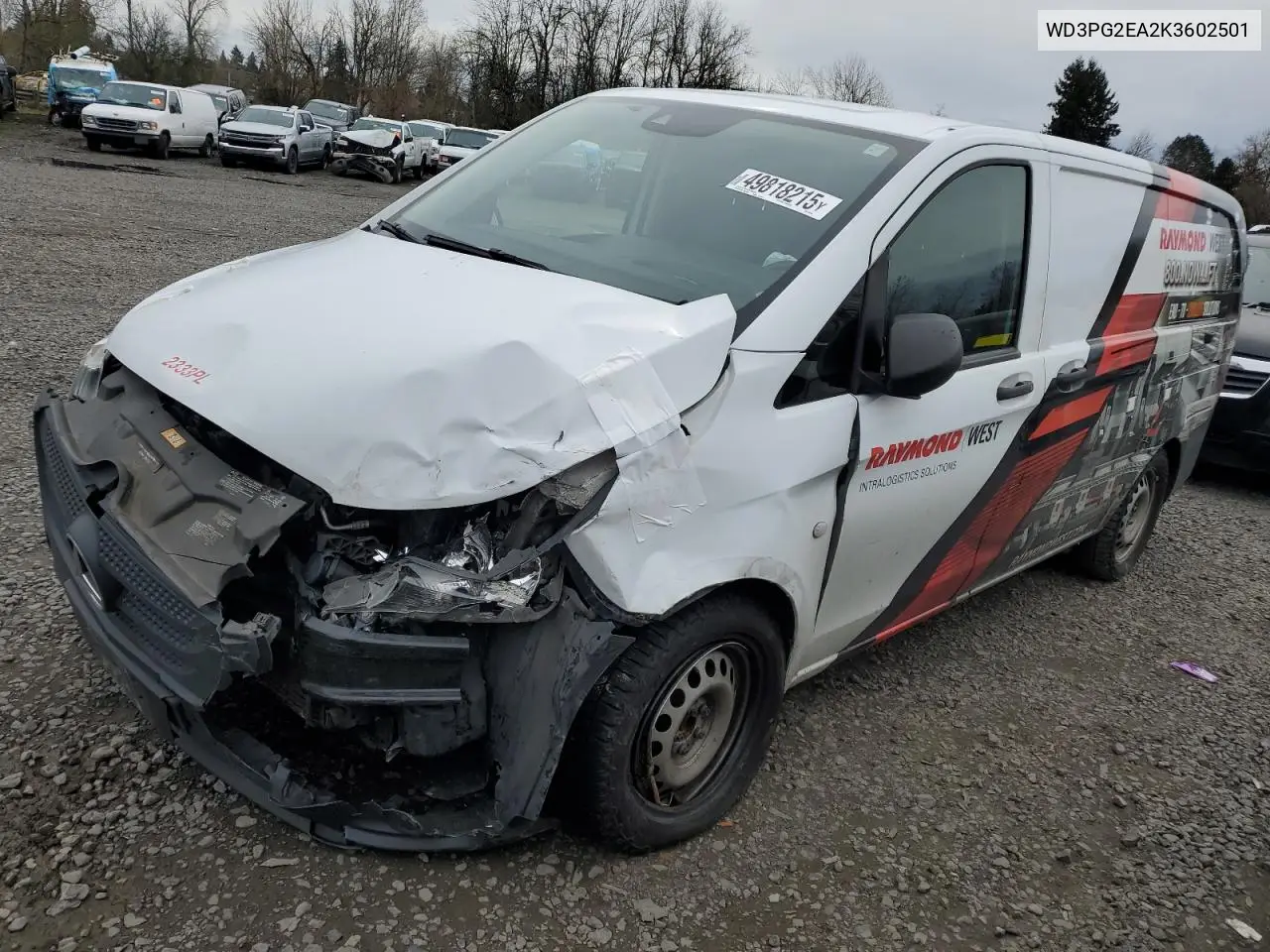 2019 Mercedes-Benz Metris VIN: WD3PG2EA2K3602501 Lot: 49818215