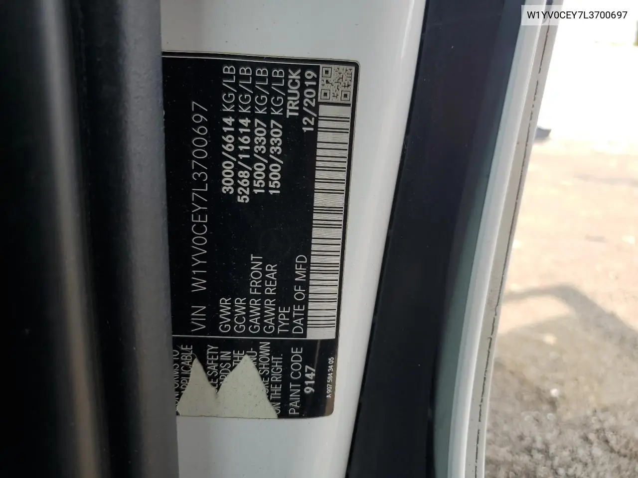 2020 Mercedes-Benz Metris VIN: W1YV0CEY7L3700697 Lot: 60197795