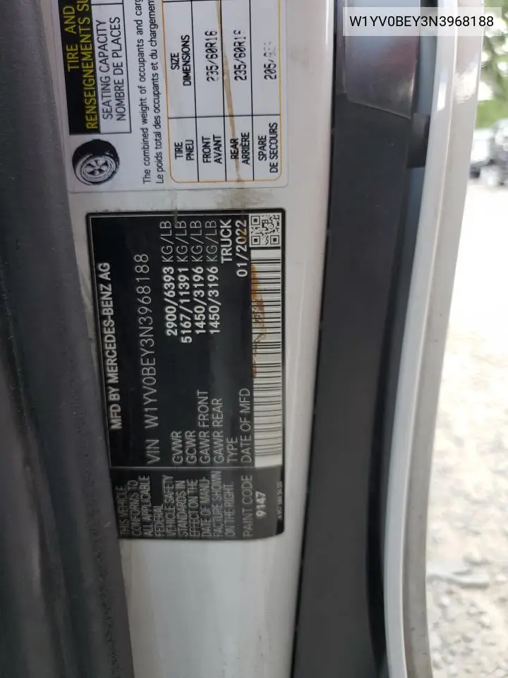 2022 Mercedes-Benz Metris VIN: W1YV0BEY3N3968188 Lot: 55786785