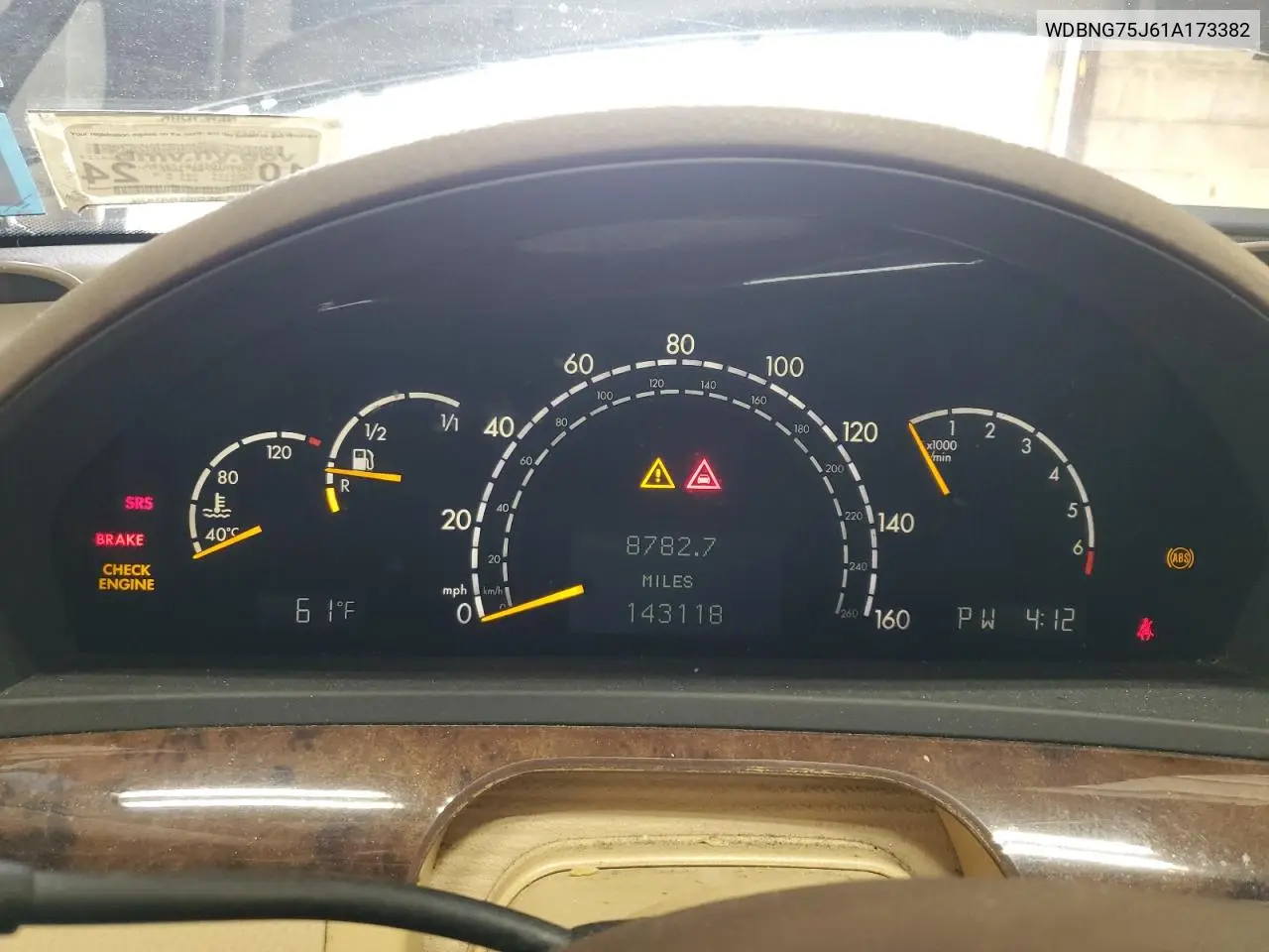 2001 Mercedes-Benz S 500 VIN: WDBNG75J61A173382 Lot: 56143675