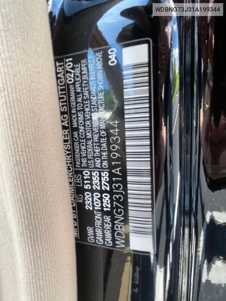 2001 Mercedes-Benz S 55 Amg VIN: WDBNG73J31A199344 Lot: 62281285