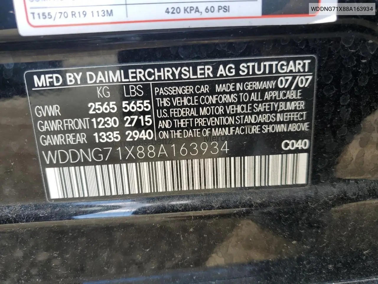 2008 Mercedes-Benz S 550 VIN: WDDNG71X88A163934 Lot: 56893855