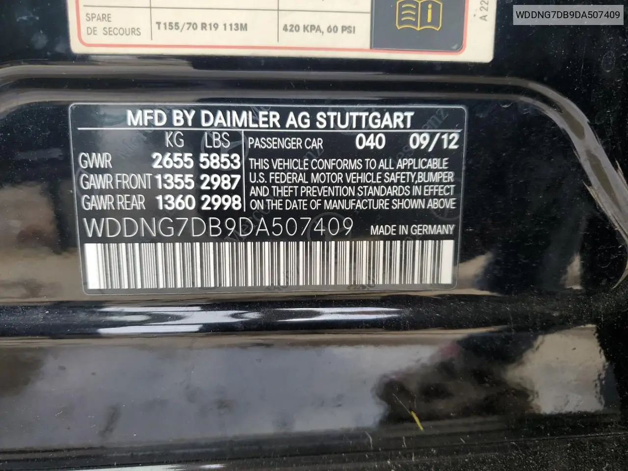 2013 Mercedes-Benz S 550 VIN: WDDNG7DB9DA507409 Lot: 56922185