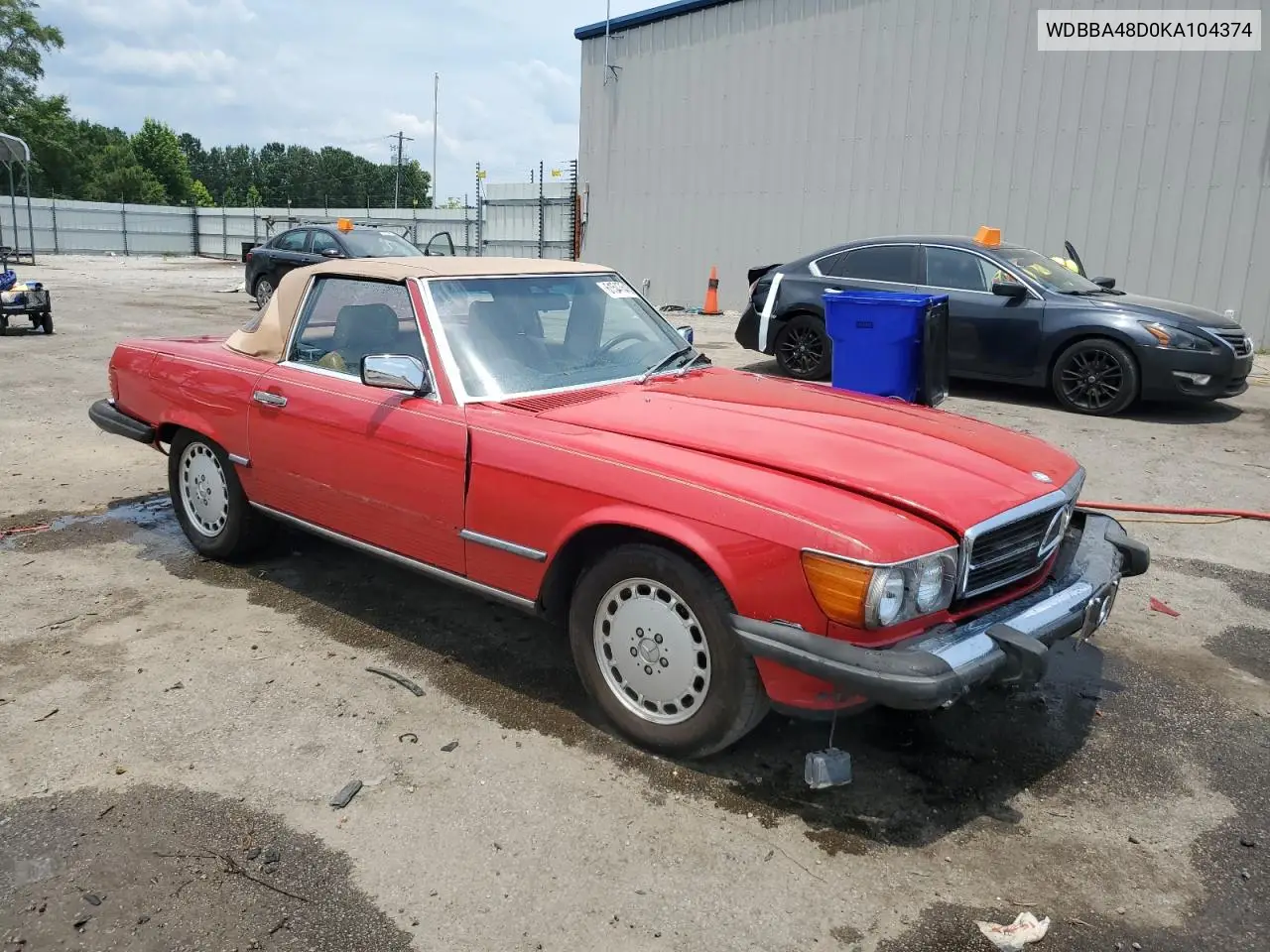 1989 Mercedes-Benz 560 Sl VIN: WDBBA48D0KA104374 Lot: 61547645