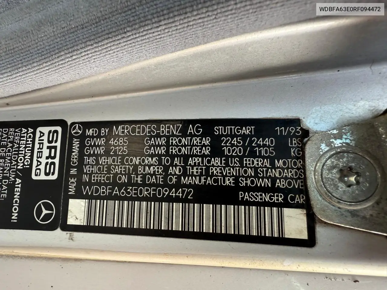 1994 Mercedes-Benz Sl 320 VIN: WDBFA63E0RF094472 Lot: 54659615