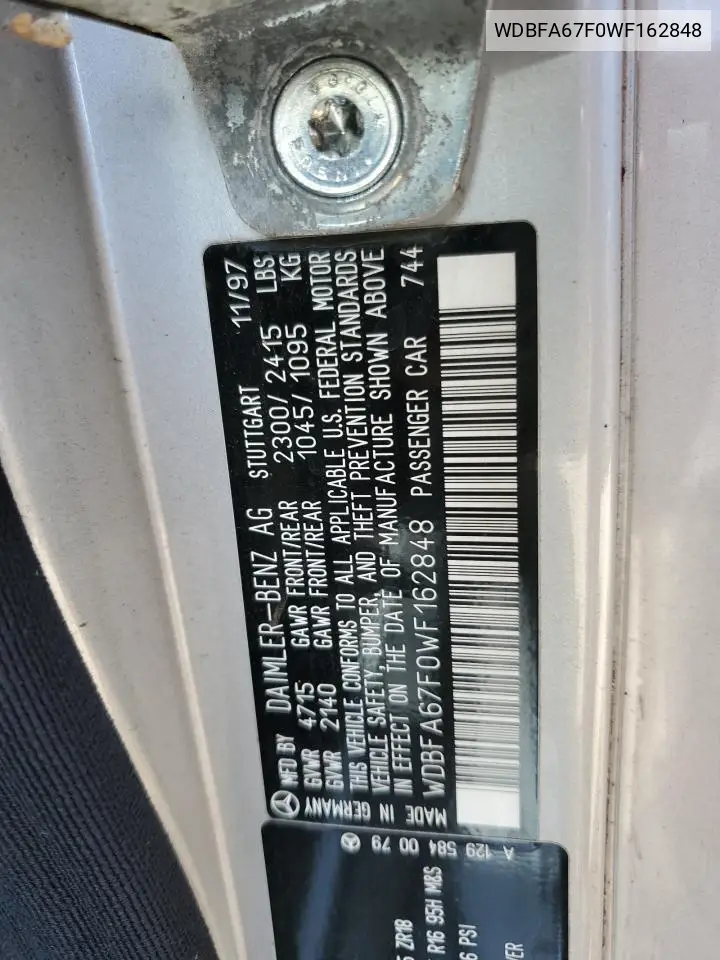 1998 Mercedes-Benz Sl 500 VIN: WDBFA67F0WF162848 Lot: 61236945