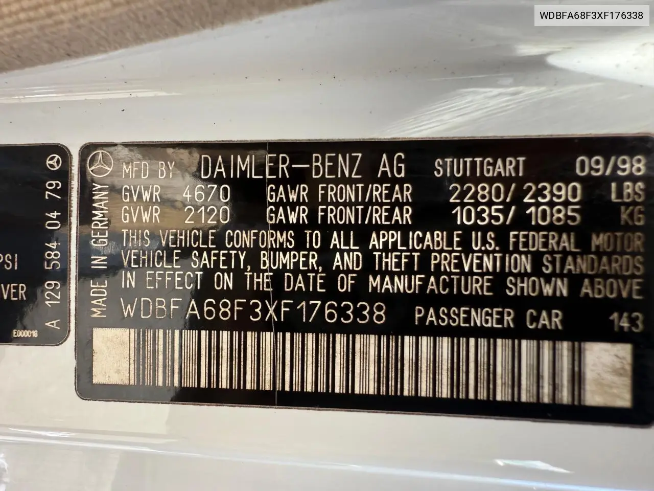 1999 Mercedes-Benz Sl 500 VIN: WDBFA68F3XF176338 Lot: 56024915