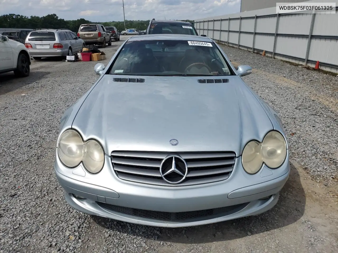 2003 Mercedes-Benz Sl 500R VIN: WDBSK75F03F061325 Lot: 60495645