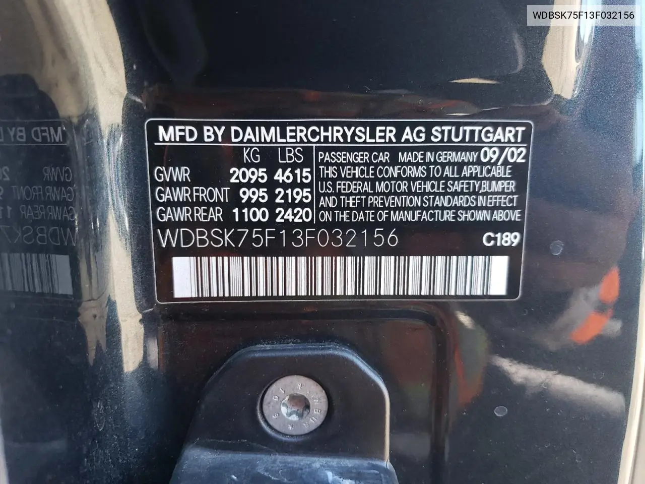 2003 Mercedes-Benz Sl 500R VIN: WDBSK75F13F032156 Lot: 78315524