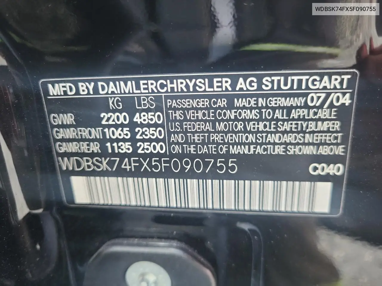 2005 Mercedes-Benz Sl 55 Amg VIN: WDBSK74FX5F090755 Lot: 44135195