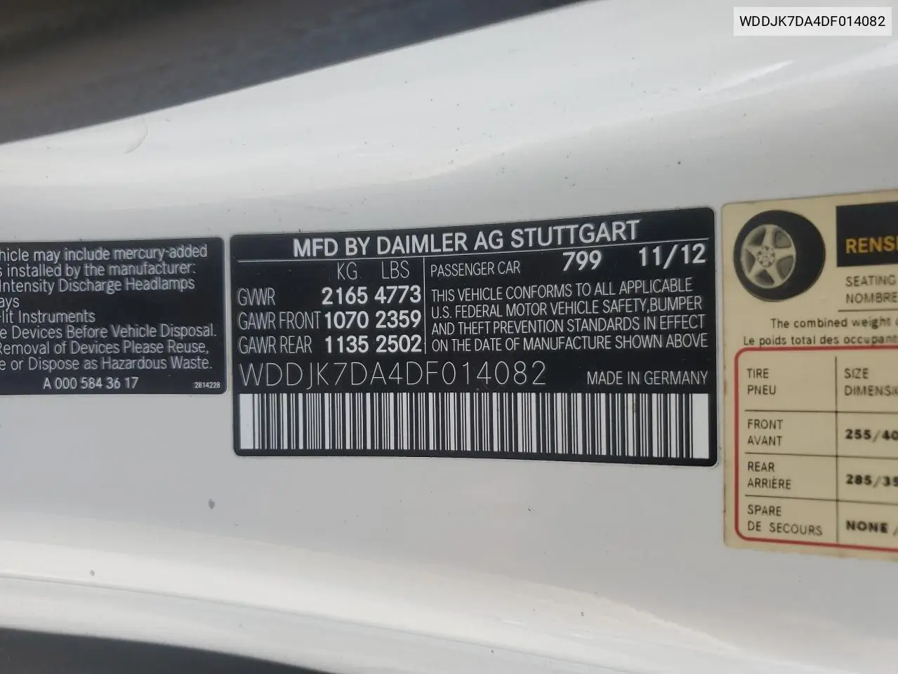 2013 Mercedes-Benz Sl 550 VIN: WDDJK7DA4DF014082 Lot: 63125355