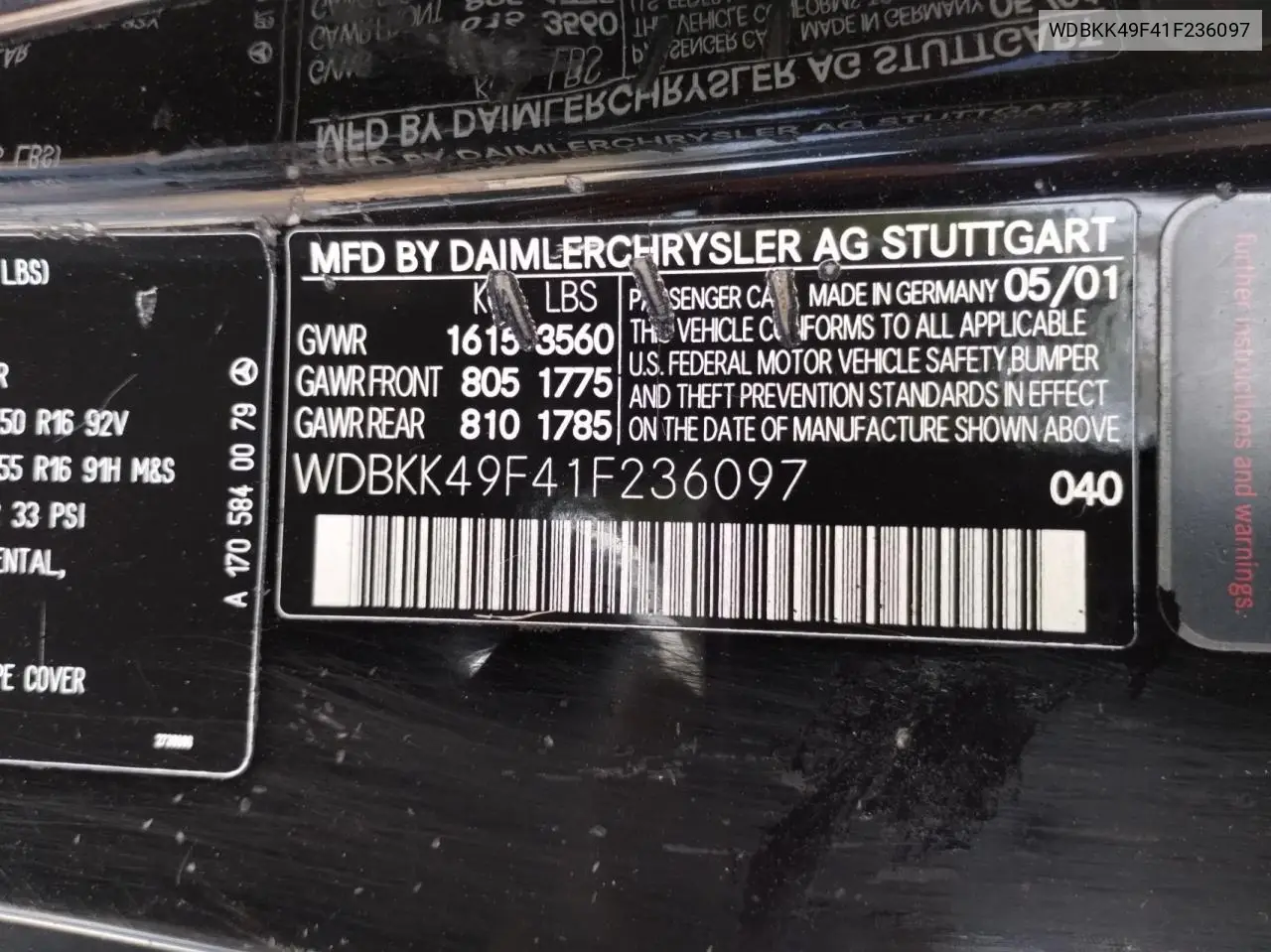 2001 Mercedes-Benz Slk 230 Kompressor VIN: WDBKK49F41F236097 Lot: 51640505
