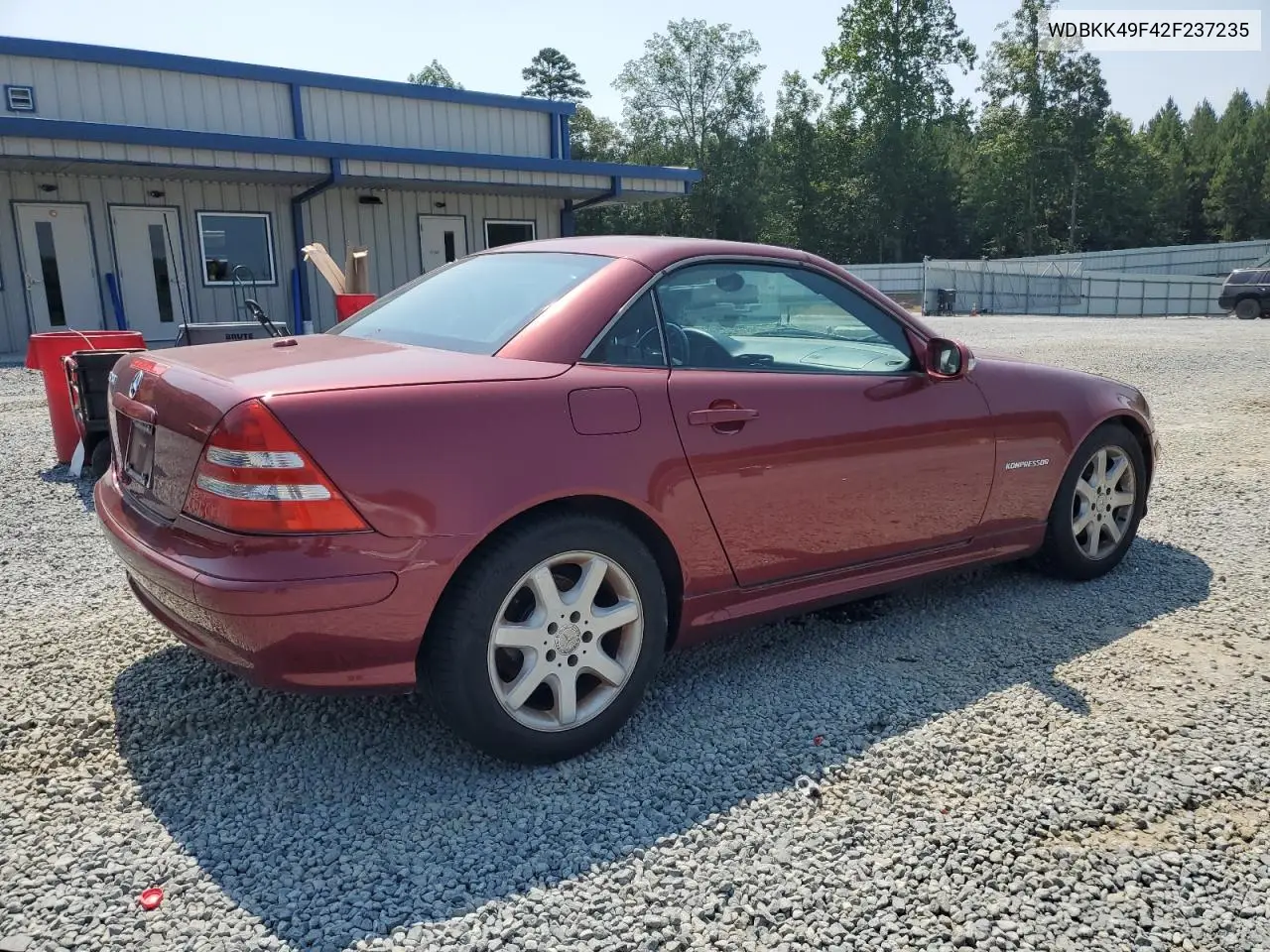 2002 Mercedes-Benz Slk 230 Kompressor VIN: WDBKK49F42F237235 Lot: 62314485