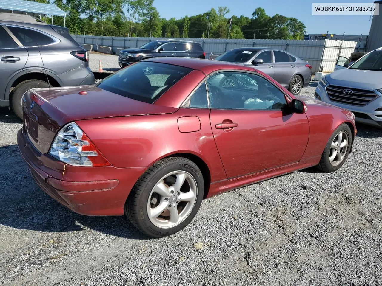2003 Mercedes-Benz Slk 320 VIN: WDBKK65F43F288737 Lot: 54830295