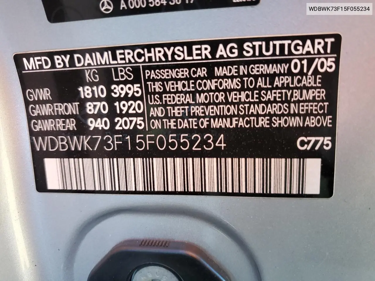 2005 Mercedes-Benz Slk 55 Amg VIN: WDBWK73F15F055234 Lot: 78701114