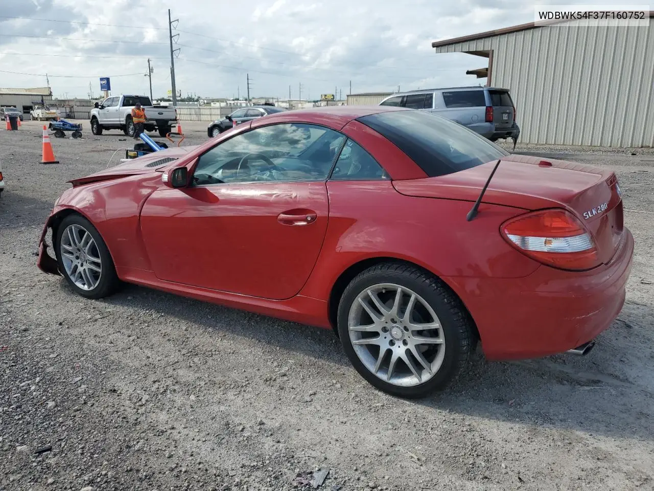 2007 Mercedes-Benz Slk 280 VIN: WDBWK54F37F160752 Lot: 54986495