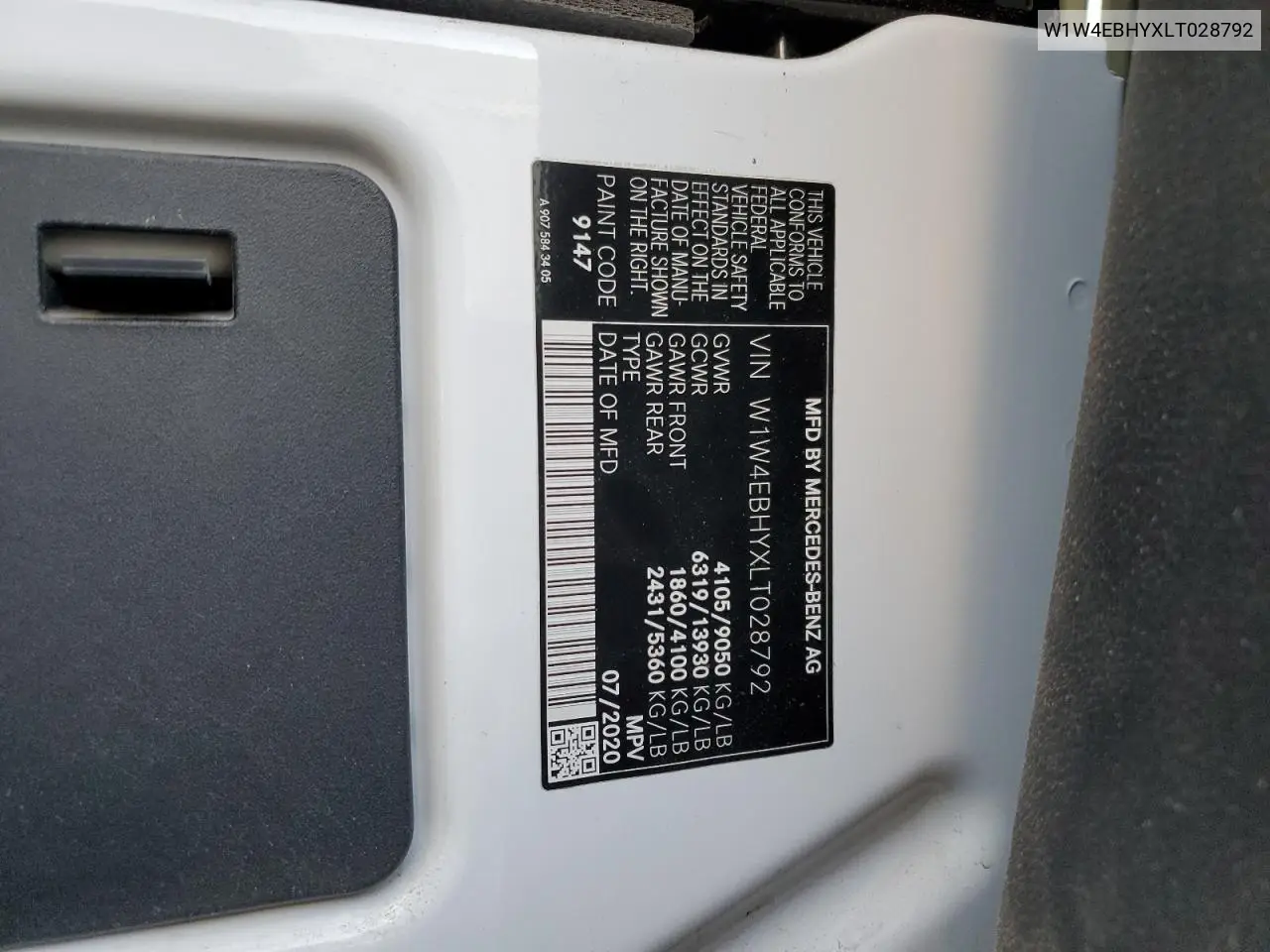 2020 Mercedes-Benz Sprinter 2500 VIN: W1W4EBHYXLT028792 Lot: 46272235