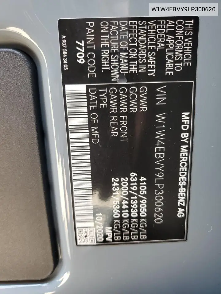 2020 Mercedes-Benz Sprinter 2500 VIN: W1W4EBVY9LP300620 Lot: 61761165