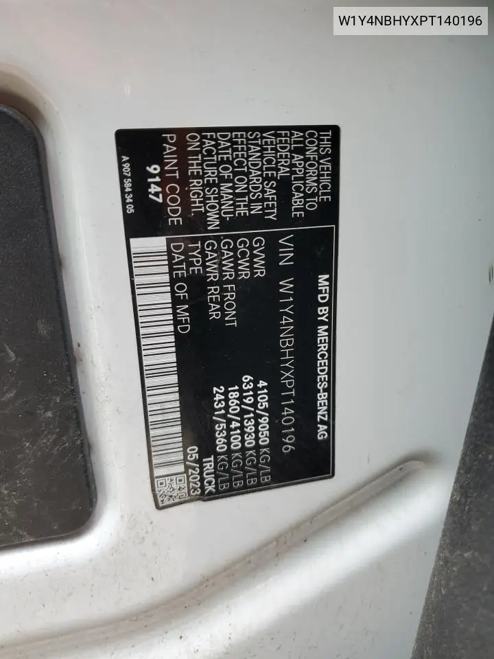2023 Mercedes-Benz Sprinter 2500 VIN: W1Y4NBHYXPT140196 Lot: 53465285
