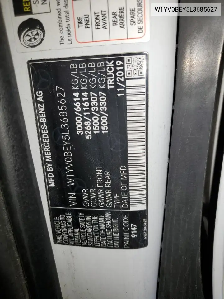 2020 Mercedes-Benz Metris VIN: W1YV0BEY5L3685627 Lot: 58369585