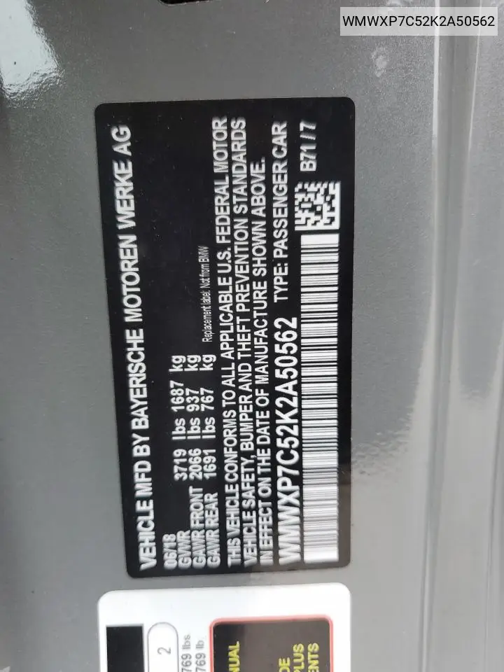 2019 Mini Cooper S VIN: WMWXP7C52K2A50562 Lot: 62811285