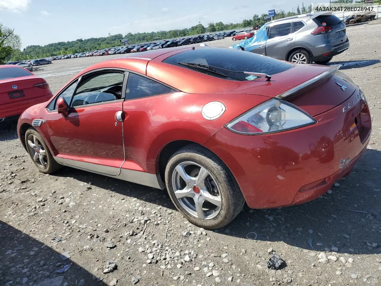 2008 Mitsubishi Eclipse Gt VIN: 4A3AK34T28E028947 Lot: 57717035