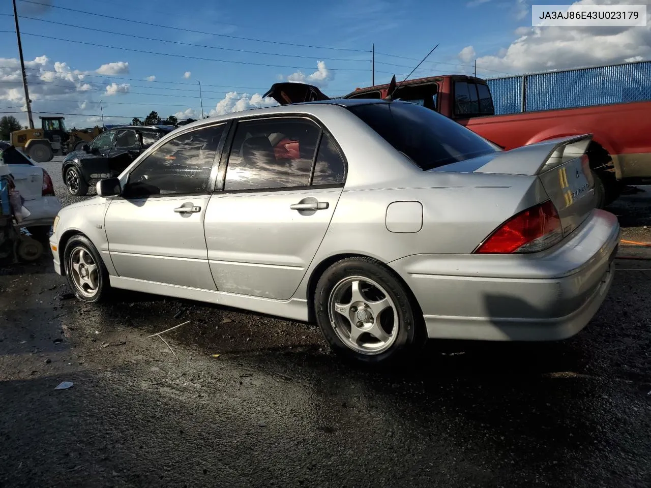 2003 Mitsubishi Lancer Oz Rally VIN: JA3AJ86E43U023179 Lot: 83979584