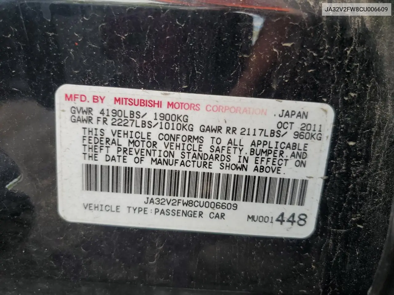 2012 Mitsubishi Lancer Se VIN: JA32V2FW8CU006609 Lot: 56335965