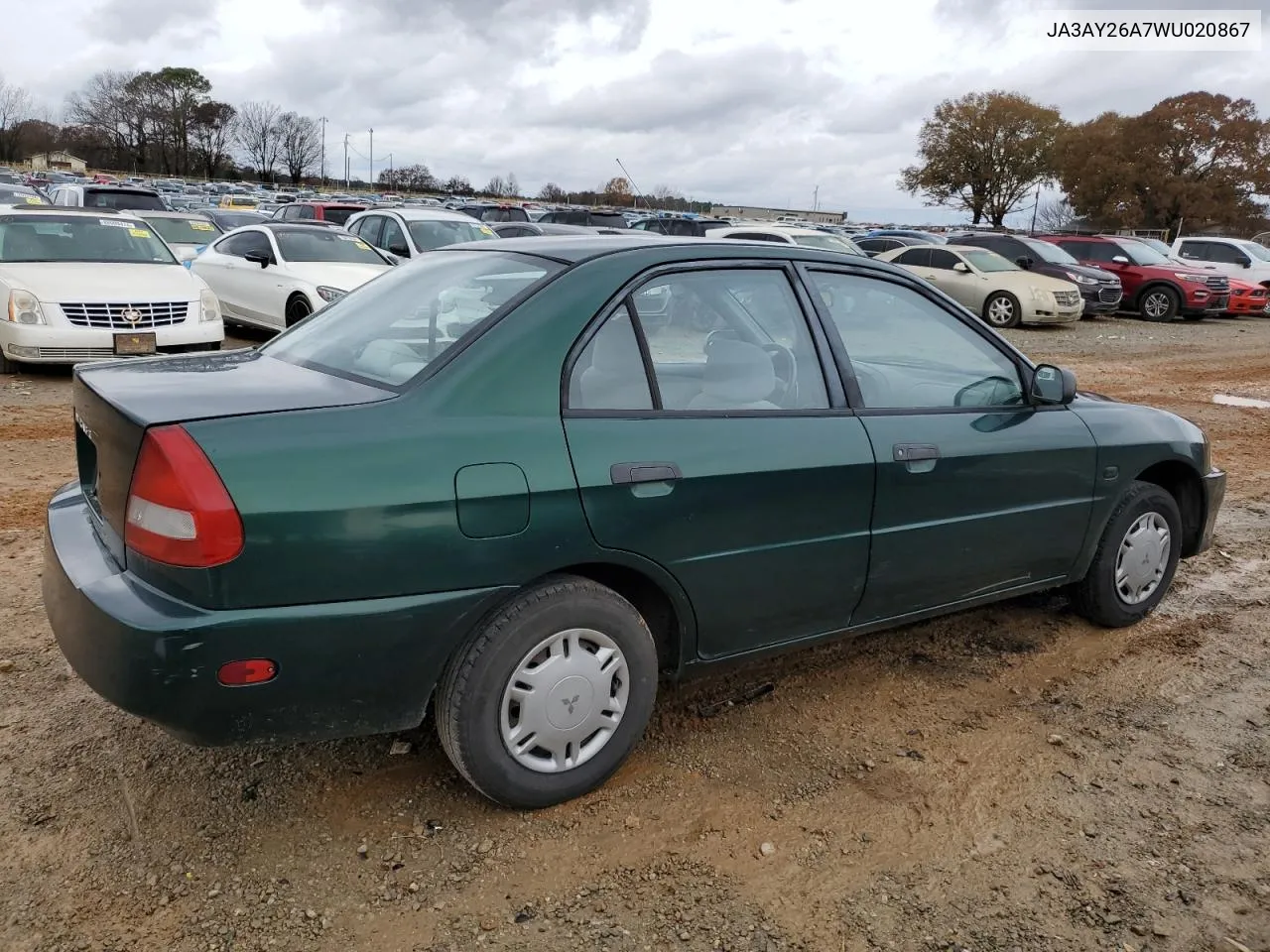 1998 Mitsubishi Mirage De VIN: JA3AY26A7WU020867 Lot: 83889944