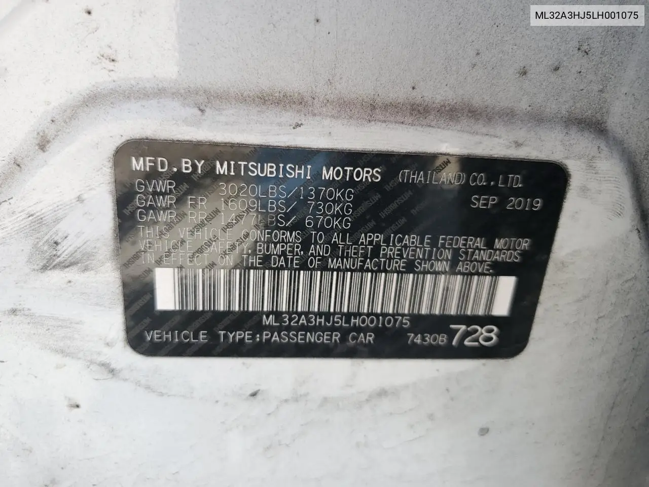 2020 Mitsubishi Mirage Es VIN: ML32A3HJ5LH001075 Lot: 56808765