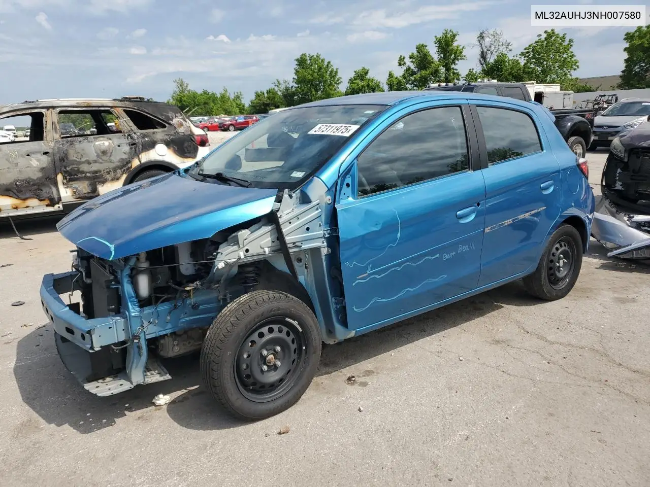 2022 Mitsubishi Mirage Es VIN: ML32AUHJ3NH007580 Lot: 57311975