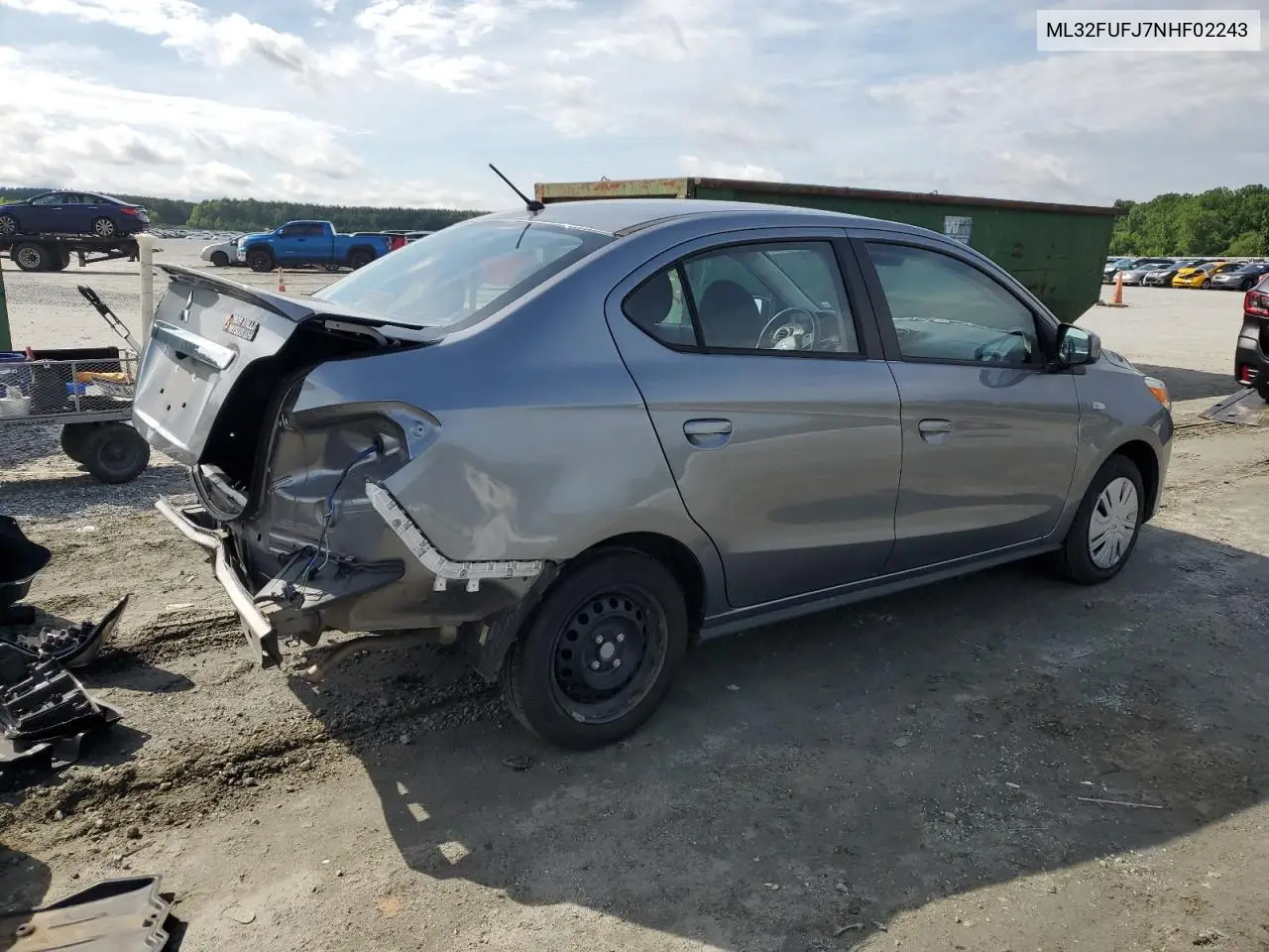 2022 Mitsubishi Mirage G4 Es VIN: ML32FUFJ7NHF02243 Lot: 59085625