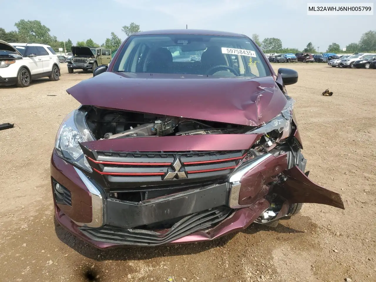 2022 Mitsubishi Mirage Se VIN: ML32AWHJ6NH005799 Lot: 59758435