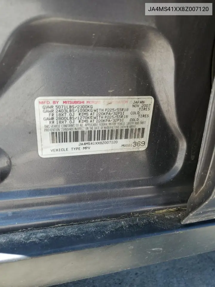 2008 Mitsubishi Outlander Xls VIN: JA4MS41XX8Z007120 Lot: 61865585